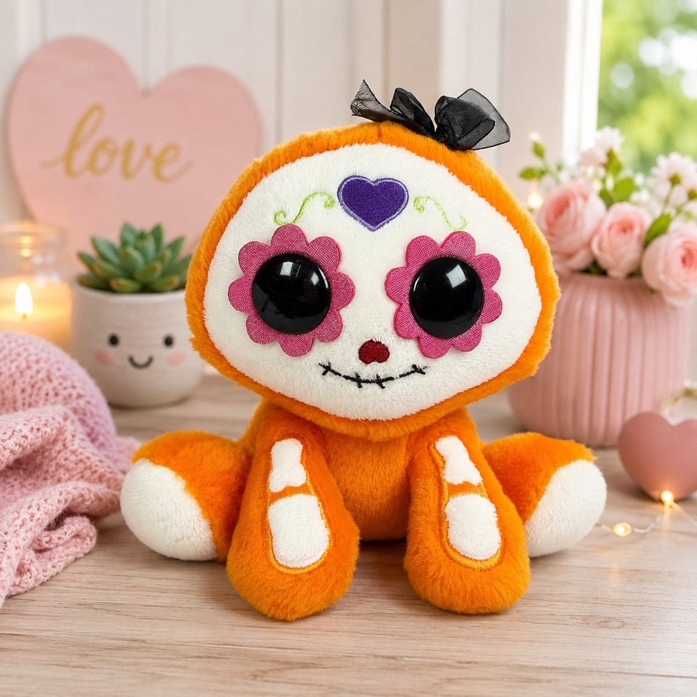 Aurora Sugar Skull Skeleton Plush Kids 8in Orange Polyester Day of the Dead Goth